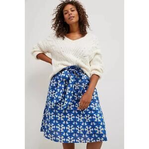 PORRIDGE Lanai Paper Bag Midi Skirt Blue Floral Cotton Linen Belted Women's S